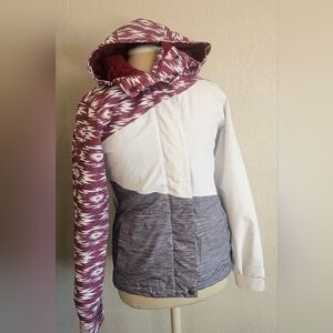 APERTURE 10,000mm Waterproof Ski/Snowboard Winter Jacket Burgundy/white/grey XS